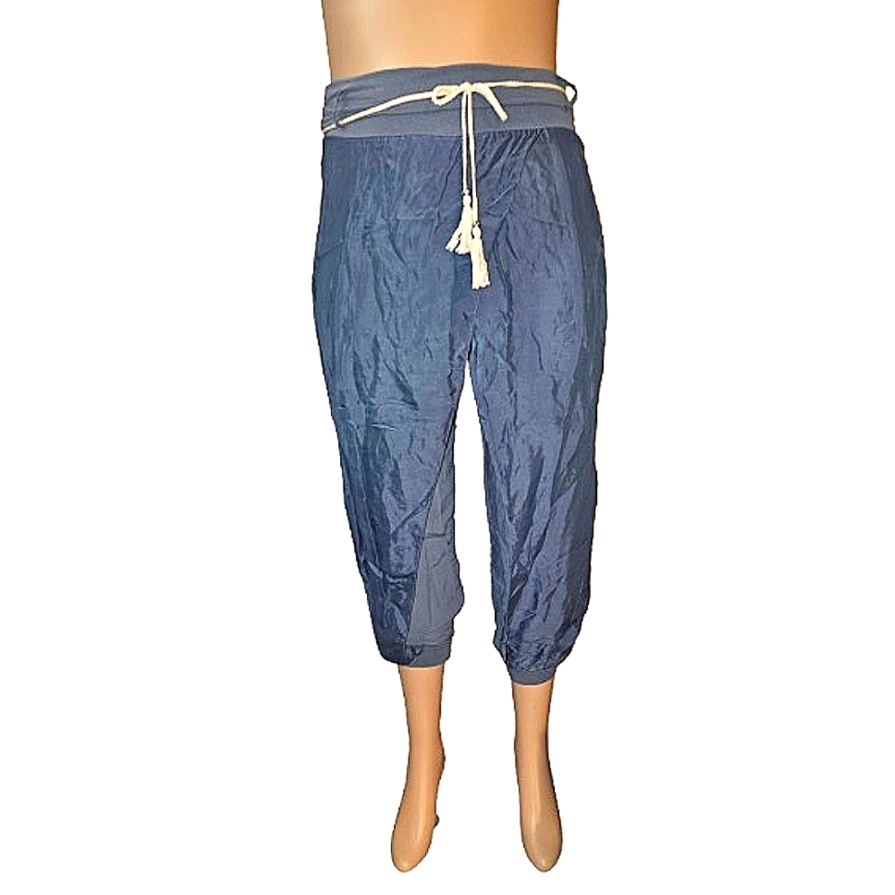 NWT, MEO MELL BLUE SILK HAREM WRAP JOGGER PANTS, one size - Picture 2 of 9